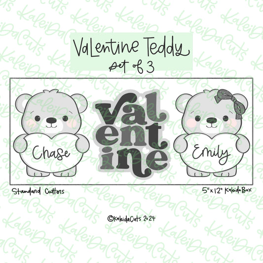 Valentine Teddy Cookie Cutter Set of 3